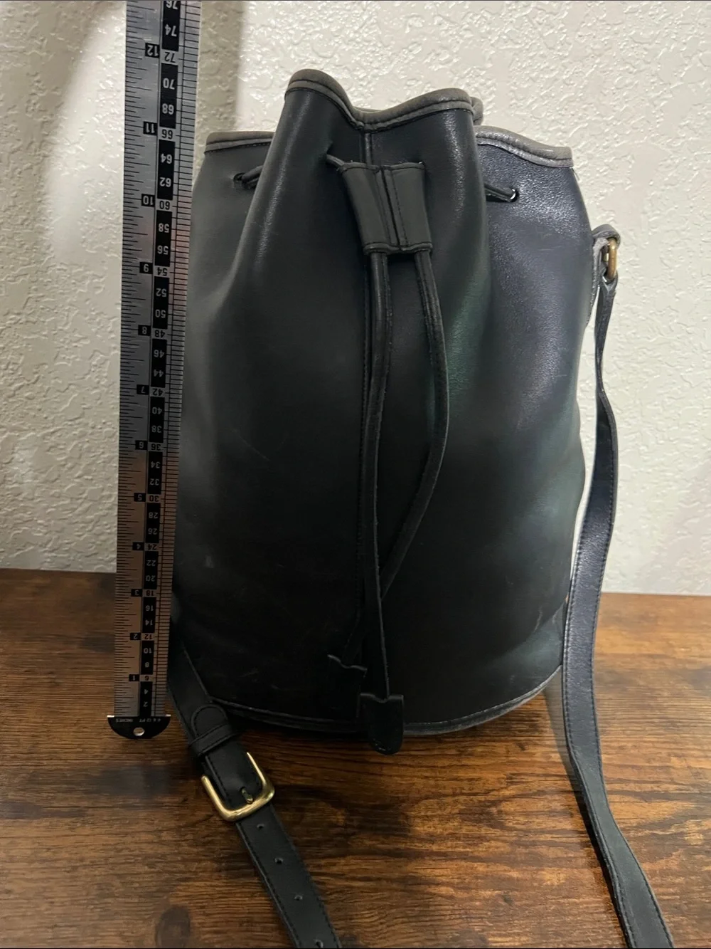 Very RARE Coach Black Leather Drawstring Hobo Bag